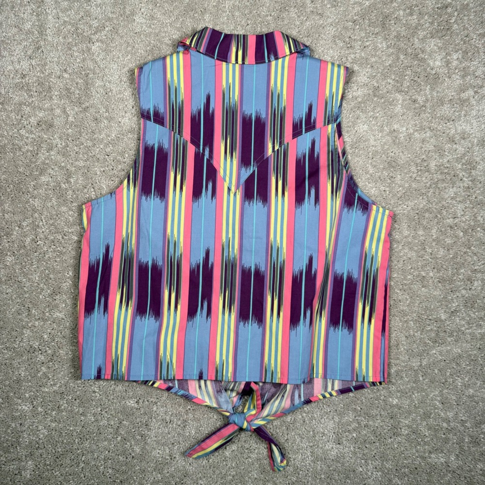 Wrangler x Lainey Wilson Women's S Multicolor Stripe Tie Front Western Top Rodeo - Picture 8 of 9